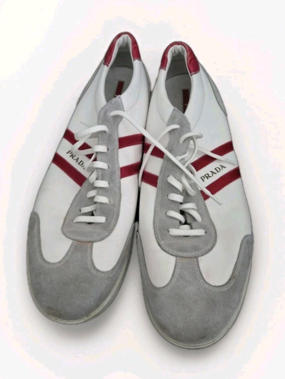PRADA White Gray Cloth Suede Trainers Tennis Shoes Men's Size 13.5/ 46